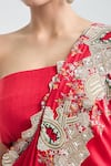 Anamika Khanna_Red Embroidered Floral Pre-draped Saree With Unstitched Blouse Piece _at_Aza_Fashions