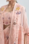 Shop_Anamika Khanna_Peach Embroidered Floral Blouse Round Draped Tunic Set With Jacket _Online_at_Aza_Fashions