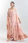 Buy_Anamika Khanna_Peach Embroidered Floral Blouse Round Draped Tunic Set With Jacket 