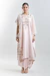 Anamika Khanna_Pink Embroidered Floral Round Kaftan Tunic And Draped Skirt Set _Online_at_Aza_Fashions