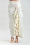 Anamika Khanna_Ivory Embroidered Sequins V Neck Peplum Jacket And Frilled Skirt Set_Online_at_Aza_Fashions