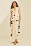 Buy_Kharakapas_Off White Cotton V-neck Dalmation Printed Waistcoat And Skirt Set _Online_at_Aza_Fashions