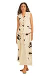 Kharakapas_Off White Cotton V-neck Dalmation Printed Waistcoat And Skirt Set _at_Aza_Fashions