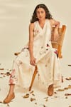 Kharakapas_Off White Cotton Mul Printed Floral V Neck Teen Spirit Jumpsuit _Online_at_Aza_Fashions