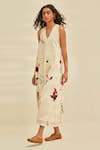 Kharakapas_Off White Cotton Mul Printed Floral V Neck Teen Spirit Jumpsuit _at_Aza_Fashions