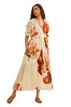 Kharakapas_Off White Cotton V-neck Wild Poppy Printed Wrap Dress_Online_at_Aza_Fashions