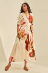 Buy_Kharakapas_Off White Cotton V-neck Wild Poppy Printed Wrap Dress_Online_at_Aza_Fashions