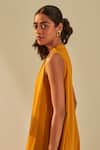 Kharakapas_Yellow Cotton Mul Plain V Neck Sky Ombre Jumpsuit _at_Aza_Fashions