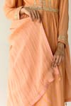 Shop_Shyam Narayan Prasad_Orange Cotton Satin Printed Chevron Round Neck Stripe Anarkali Set _Online_at_Aza_Fashions