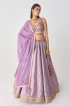 Buy_Shyam Narayan Prasad_Purple Brocade Woven Mughal Floral U Neck Lehenga Set _at_Aza_Fashions