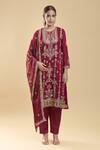 Shop_Samyukta Singhania_Maroon Faux Georgette Embroidered Zari Round Floral Kurta Pant Set _Online_at_Aza_Fashions