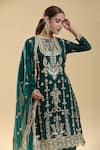 Samyukta Singhania_Green Faux Georgette Embroidered Zari Round Kurta Pant Set _Online_at_Aza_Fashions