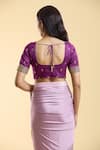 Shop_Naintara Bajaj_Wine Silk Embroidery Round Neck Plunge Back Blouse _at_Aza_Fashions