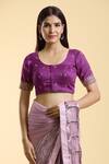 Naintara Bajaj_Wine Silk Embroidery Round Neck Plunge Back Blouse _Online_at_Aza_Fashions