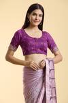 Buy_Naintara Bajaj_Wine Silk Embroidery Round Neck Plunge Back Blouse _Online_at_Aza_Fashions