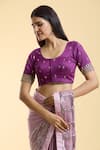 Shop_Naintara Bajaj_Wine Silk Embroidery Round Neck Plunge Back Blouse _Online_at_Aza_Fashions