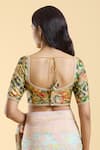 Shop_Nazaakat by Samara Singh_Gold Brocade Printed Lace Plunge Detailed Blouse_at_Aza_Fashions