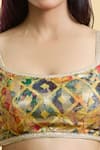 Nazaakat by Samara Singh_Gold Brocade Printed Lace Plunge Detailed Blouse_at_Aza_Fashions