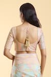 Shop_Samyukta Singhania_Peach Poly Blend Embroidered Floral Leaf Neck Stripe Thread Blouse _at_Aza_Fashions