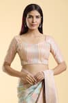 Buy_Samyukta Singhania_Peach Poly Blend Embroidered Floral Leaf Neck Stripe Thread Blouse _Online_at_Aza_Fashions
