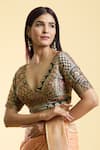 Buy_Samyukta Singhania_Black Brocade Woven Paisley Garden V Neck Blouse _Online_at_Aza_Fashions