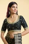 Samyukta Singhania_Black Mulberry Silk Embroidery Ditsy Bloom Round Neck Blouse _Online_at_Aza_Fashions