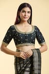 Buy_Samyukta Singhania_Black Mulberry Silk Embroidery Ditsy Bloom Round Neck Blouse _Online_at_Aza_Fashions