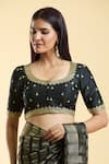 Shop_Samyukta Singhania_Black Mulberry Silk Embroidery Ditsy Bloom Round Neck Blouse _Online_at_Aza_Fashions
