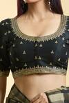Samyukta Singhania_Black Mulberry Silk Embroidery Ditsy Bloom Round Neck Blouse _at_Aza_Fashions