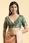 Buy_Nazaakat by Samara Singh_Green Brocade Woven Phool Art Plunging V Neck Saree Blouse_at_Aza_Fashions