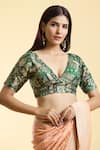 Buy_Nazaakat by Samara Singh_Green Brocade Woven Phool Art Plunging V Neck Saree Blouse_Online_at_Aza_Fashions