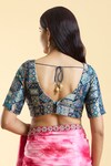 Shop_Nazaakat by Samara Singh_Blue Brocade Woven Gul Art Plunging V Neck Saree Blouse_at_Aza_Fashions