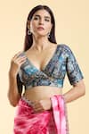 Nazaakat by Samara Singh_Blue Brocade Woven Gul Art Plunging V Neck Saree Blouse_Online_at_Aza_Fashions