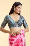 Buy_Nazaakat by Samara Singh_Blue Brocade Woven Gul Art Plunging V Neck Saree Blouse_Online_at_Aza_Fashions