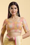 Buy_Nazaakat by Samara Singh_Gold Brocade Woven Mor Bagh Leaf Neck Saree Blouse_at_Aza_Fashions