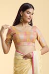 Nazaakat by Samara Singh_Gold Brocade Woven Mor Bagh Leaf Neck Saree Blouse_Online_at_Aza_Fashions