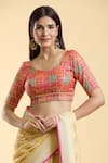 Buy_Nazaakat by Samara Singh_Red Brocade Woven Mor Bagh Leaf Neck Saree Blouse_at_Aza_Fashions