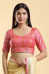 Buy_Nazaakat by Samara Singh_Pink Brocade Woven Shamiyana Leaf Neck Saree Blouse_at_Aza_Fashions