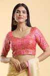 Nazaakat by Samara Singh_Pink Brocade Woven Shamiyana Leaf Neck Saree Blouse_Online_at_Aza_Fashions