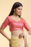 Buy_Nazaakat by Samara Singh_Pink Brocade Woven Shamiyana Leaf Neck Saree Blouse_Online_at_Aza_Fashions