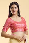 Shop_Nazaakat by Samara Singh_Pink Brocade Woven Shamiyana Leaf Neck Saree Blouse_Online_at_Aza_Fashions