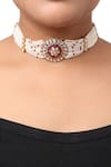 Buy_Sica Jewellery_Pink Moissanite Stone Polki Embellished Multistrand Choker Necklace _at_Aza_Fashions