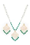 Shop_Sica Jewellery_Green Moissanite Polki Necklace Set _at_Aza_Fashions