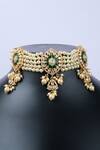 Sica Jewellery_Green Moissanite Polki Embellished Choker Necklace _Online_at_Aza_Fashions