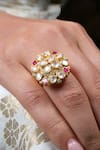 Shop_Sica Jewellery_Pink Moissanite Polki Studded Ring _Online_at_Aza_Fashions