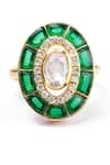 Shop_Sica Jewellery_Green Moissanite Polki Oval Embellished Ring _at_Aza_Fashions