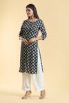 Shop_Adara Khan_Black Rayon Print Padma Bloom Round Neck Kurta_Online_at_Aza_Fashions