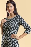 Adara Khan_Black Rayon Print Padma Bloom Round Neck Kurta_at_Aza_Fashions