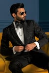 Buy_The House Of Diwans_Black Tuxedo And Trouser Poly Viscose Embellished Bead Wavy Pattern Set _at_Aza_Fashions