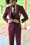 Shop_The House Of Diwans_Wine Tuxedo And Trouser Japanese Suiting Fabric Solid Set_at_Aza_Fashions